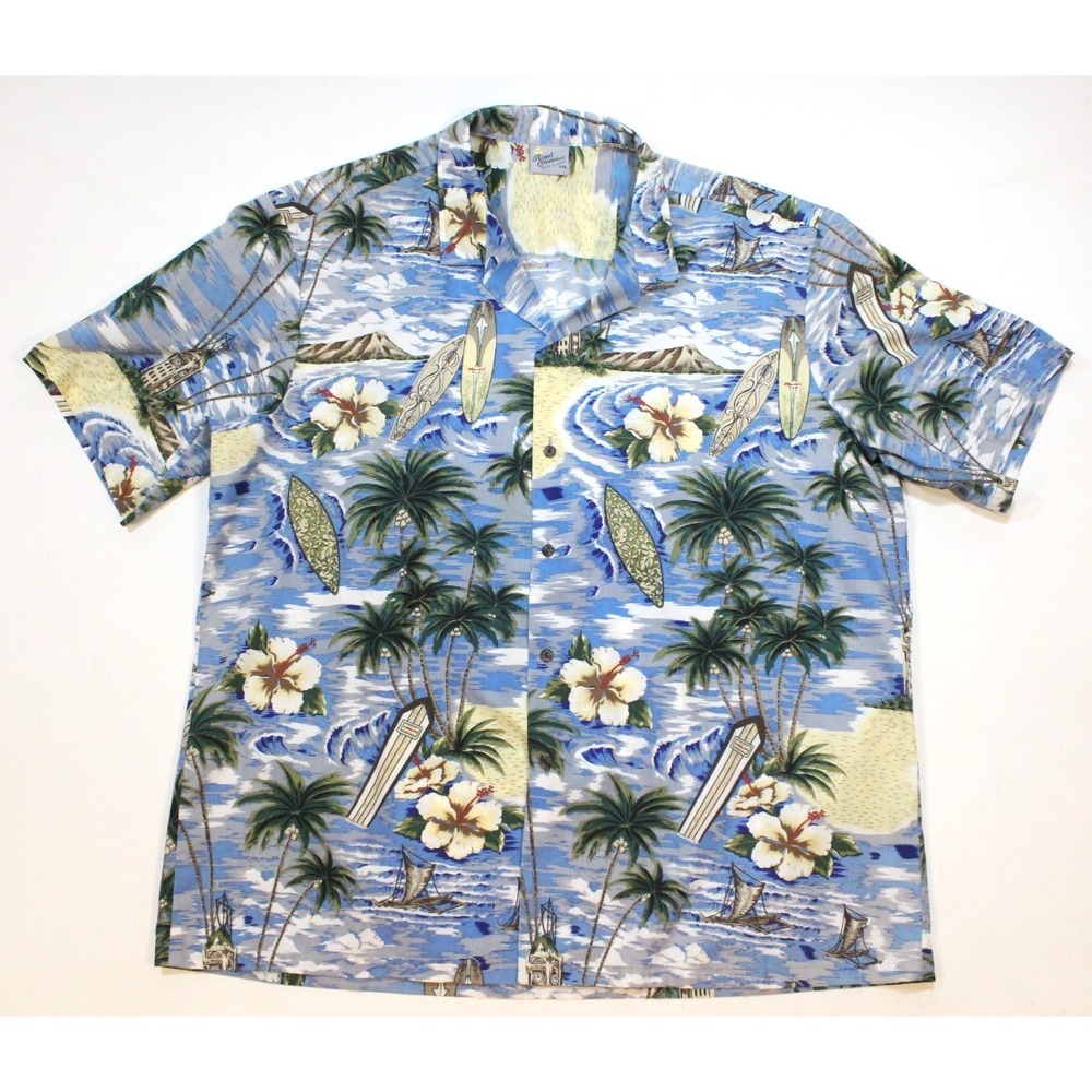Royal Creations‎ Men's XXL Hawaiian Camp Shirt Made In Hawaii Surfing Palm Trees